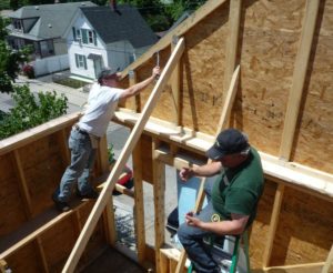 construction volunteers at Habitat for Humanity