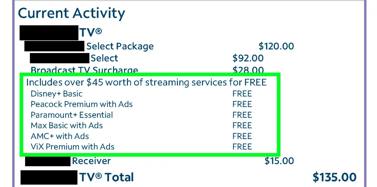 Unused streaming services on my Mom's cable TV bill