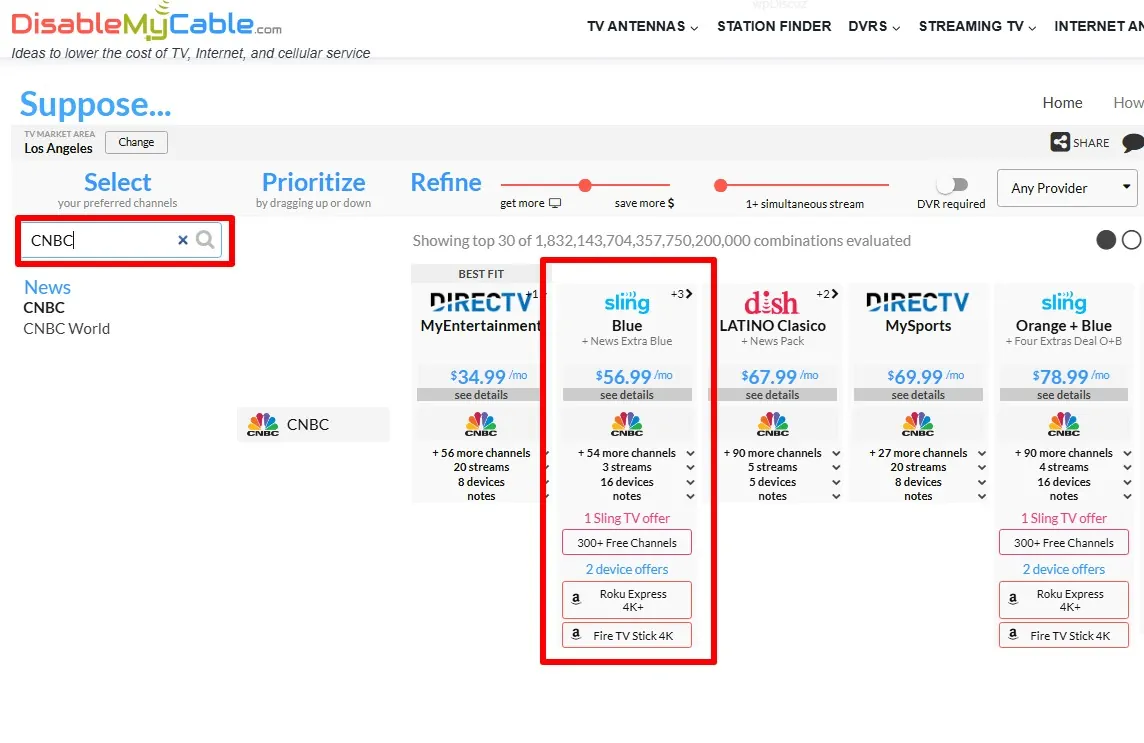 Streaming TV Service Finder from DisableMyCable.com