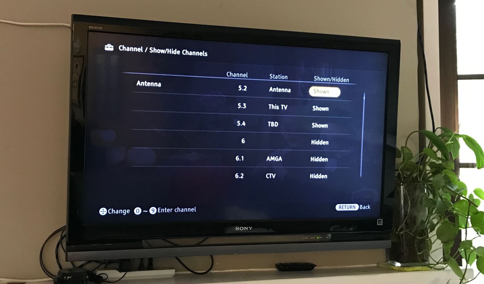 Hiding a channel on the Sony Bravia TV