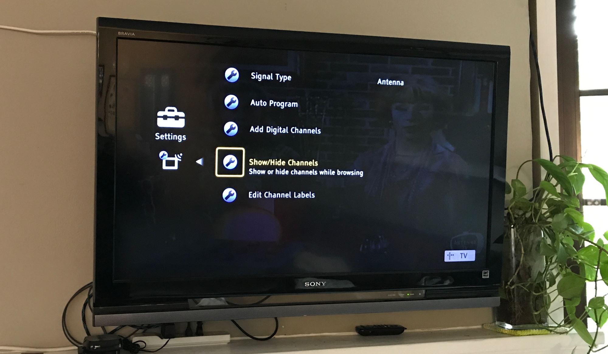 Settings menu on Sony Bravia TV