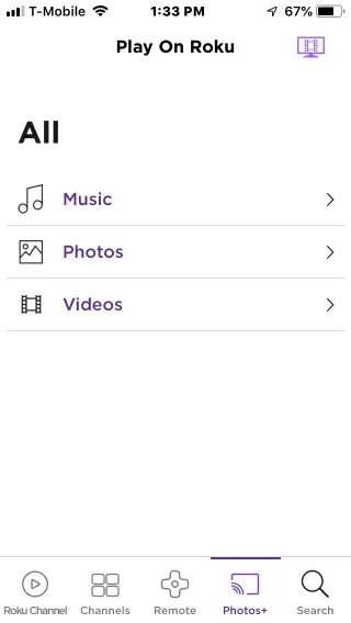 The Roku app on iPhone