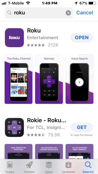 The Roku app at the App Store