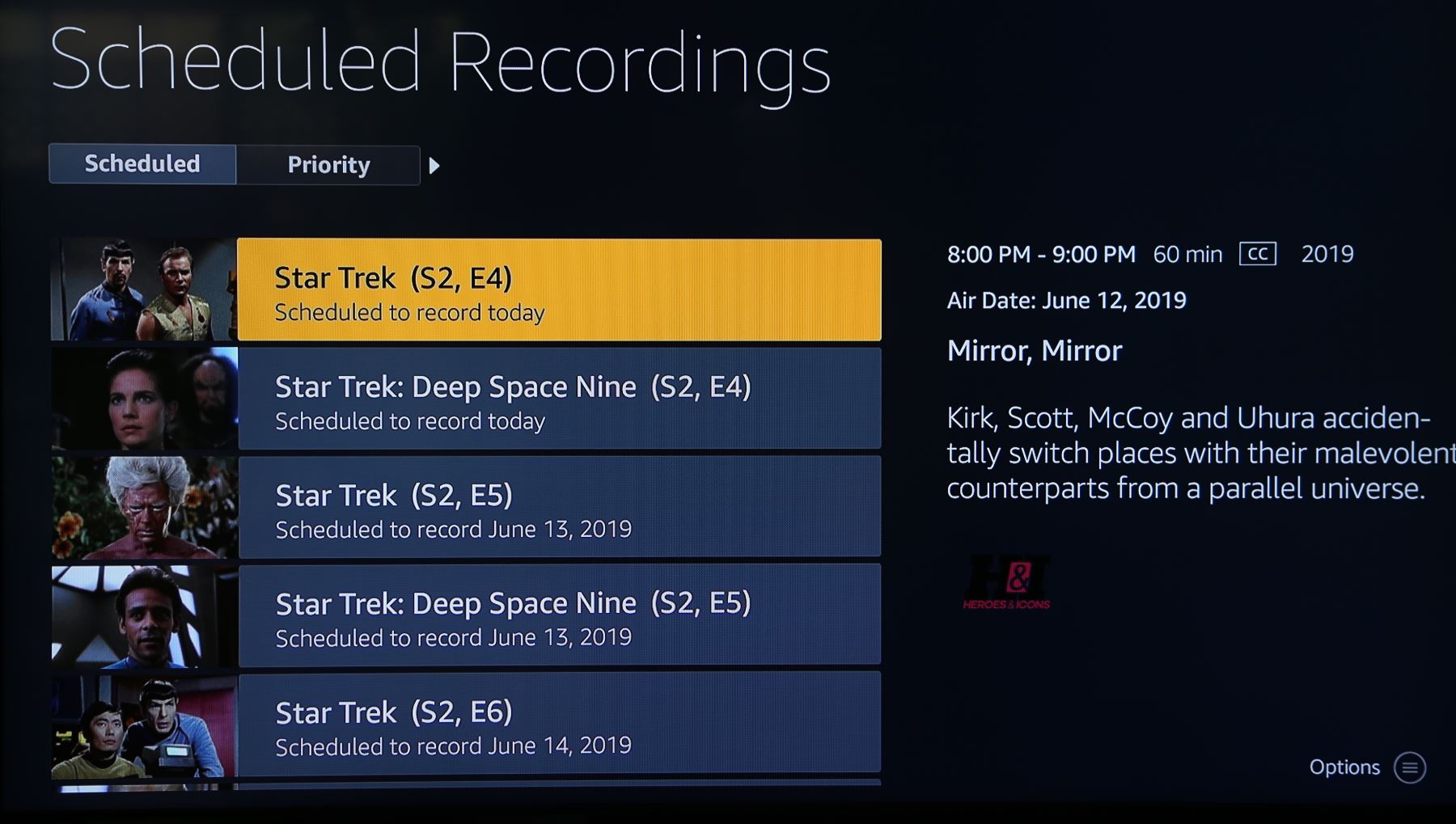Amazon Fire TV Recast scheduled recordings screen