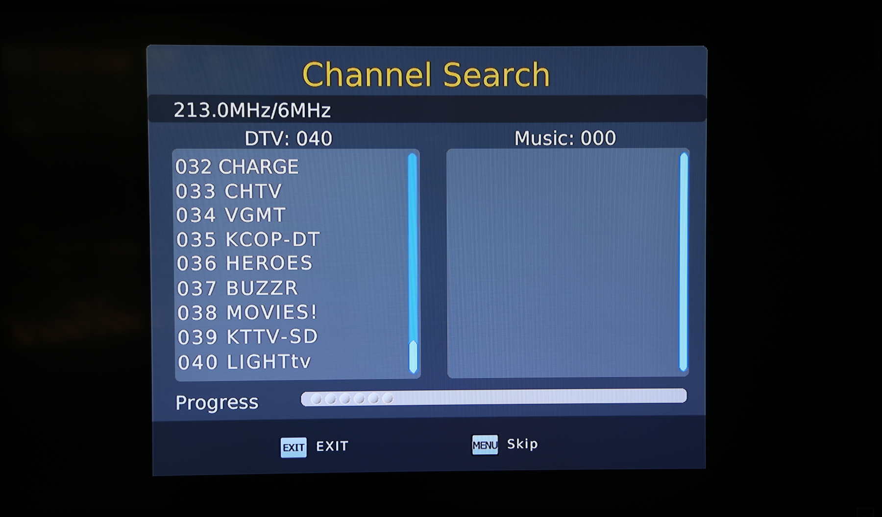 Found channels on the HOMEWORX converter box