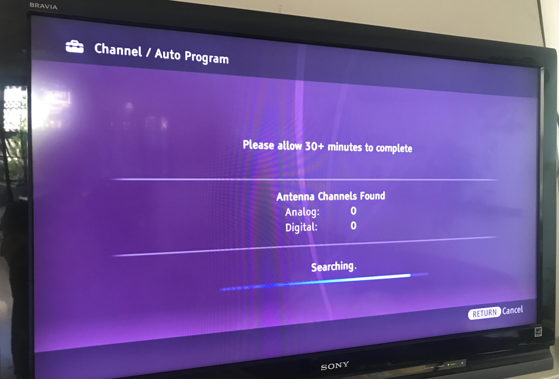 Sony Bravia TV scanning for channels
