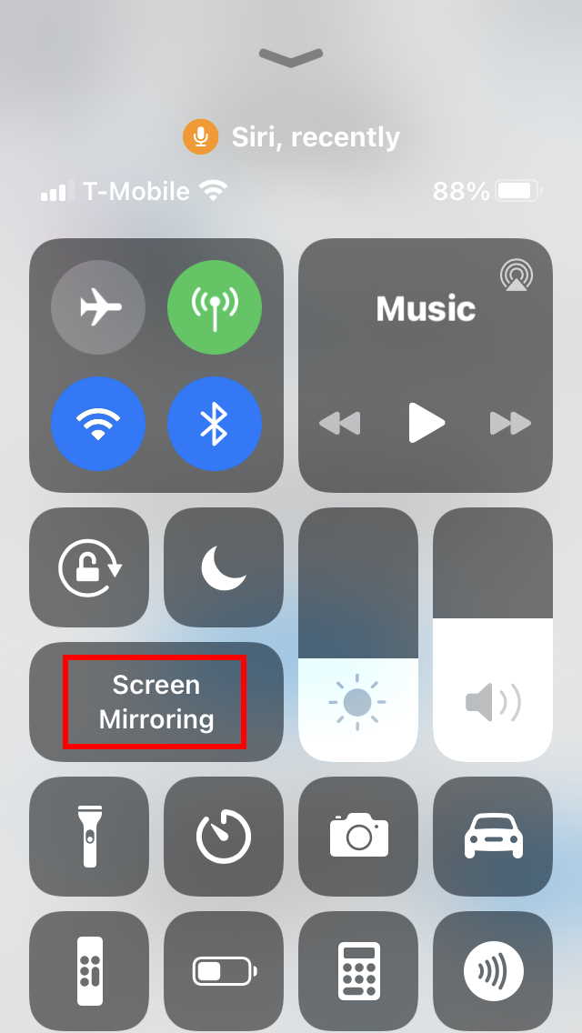 Apple Control Center showing Screen Mirroring (AirPlay)