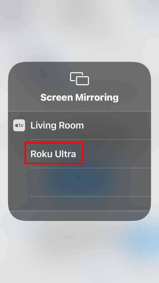 Screen Mirroring (AirPlay) screen on Control Panel