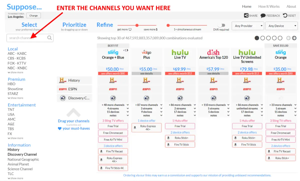 The Streaming TV Service Finder at DisableMyCable.com