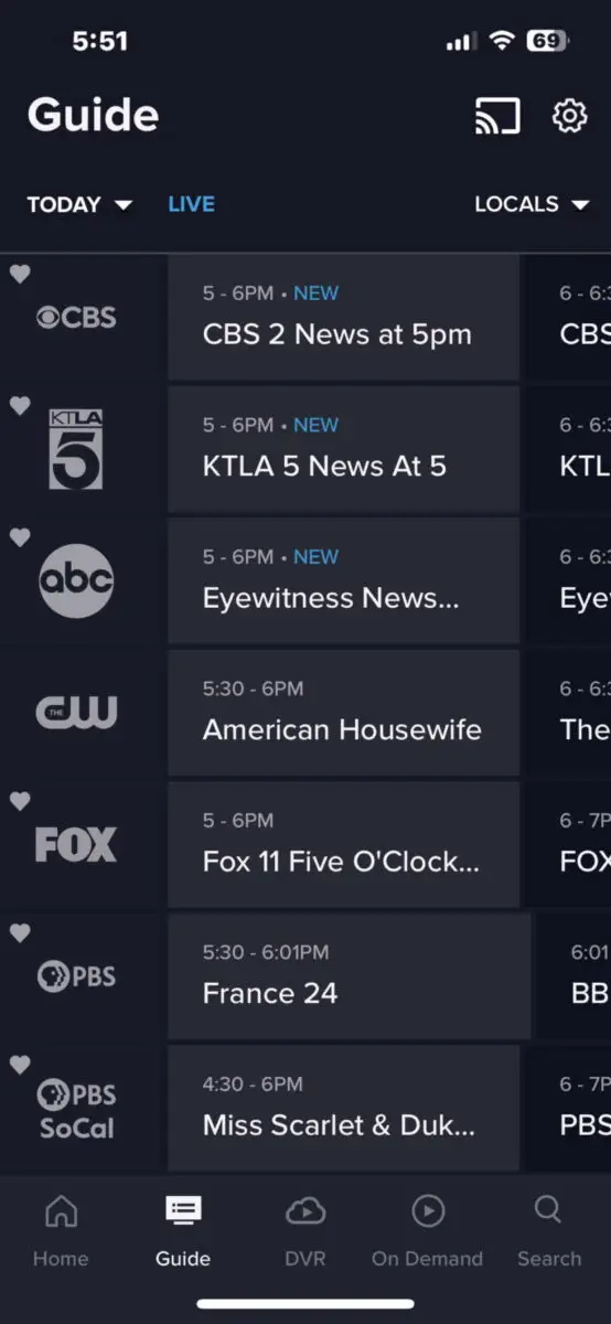 AirTV channel guide on phone
