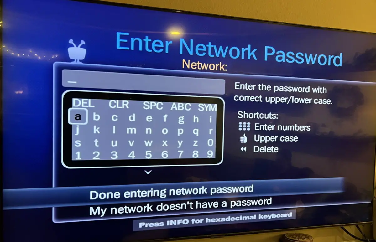 Entering Wi-Fi password during setup on the TiVo Edge for Antenna