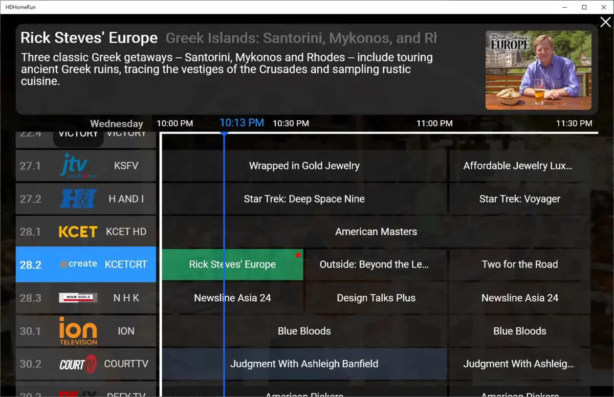 HDHomeRun app channel guide view