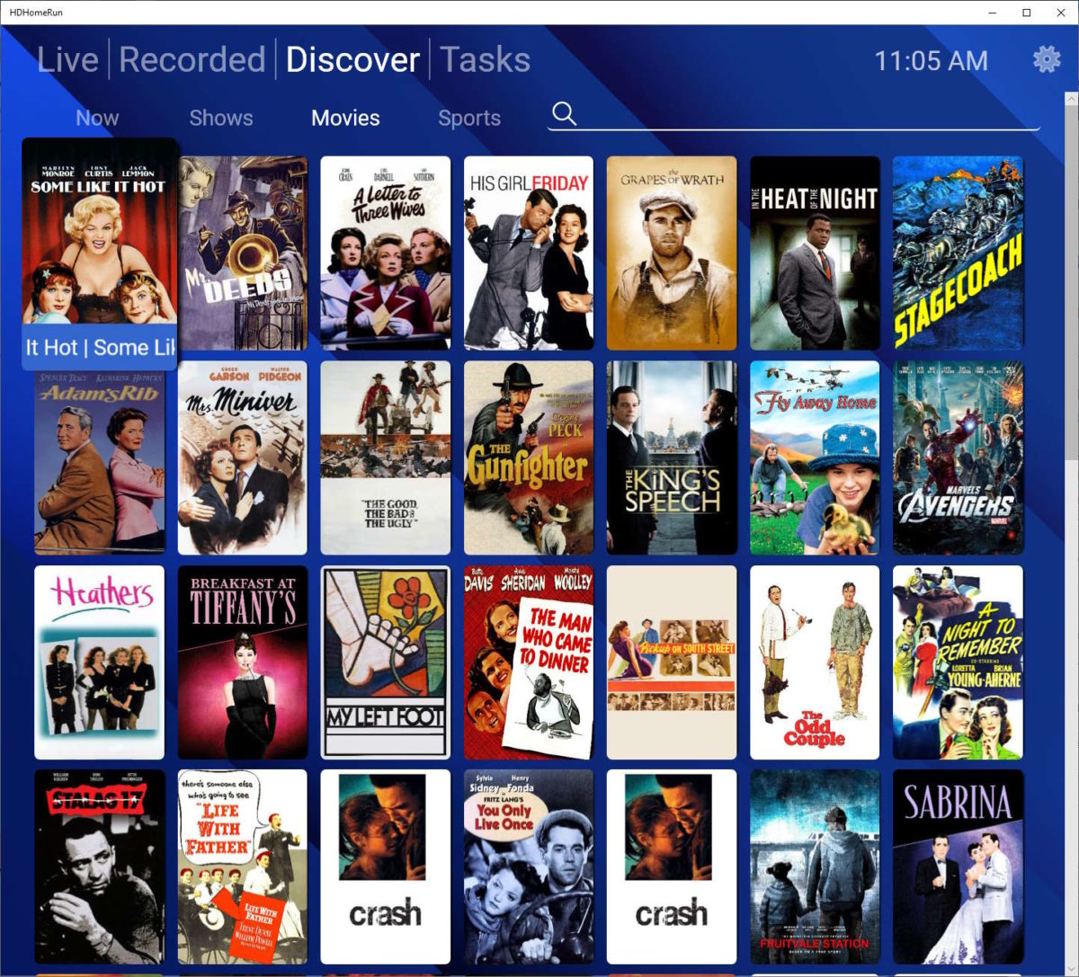 The HDHomeRun Discover tab allows you to see a grid of all upcoming shows, movies, and sporting events