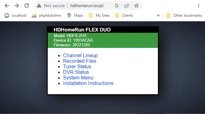 HDHomeRun web interface