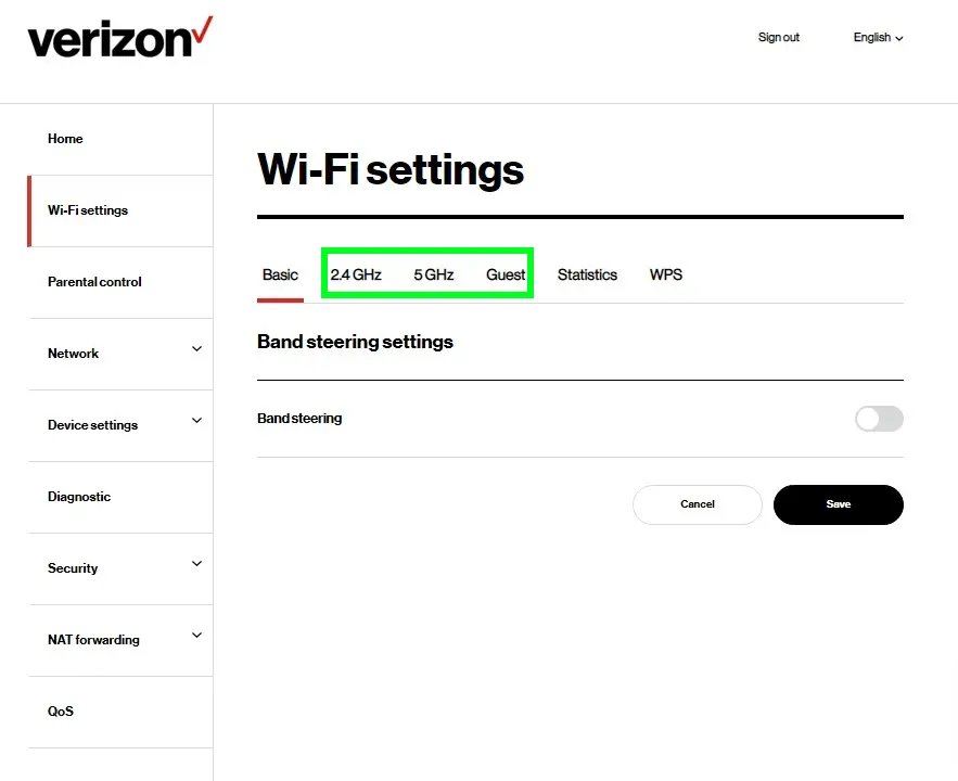 My Verizon Internet Gateway web interface