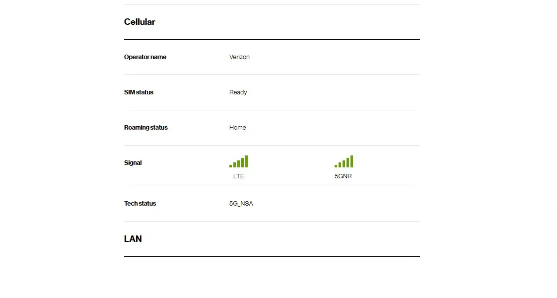 Hidden Verizon 5G Home Internet Gateway signal strength meter