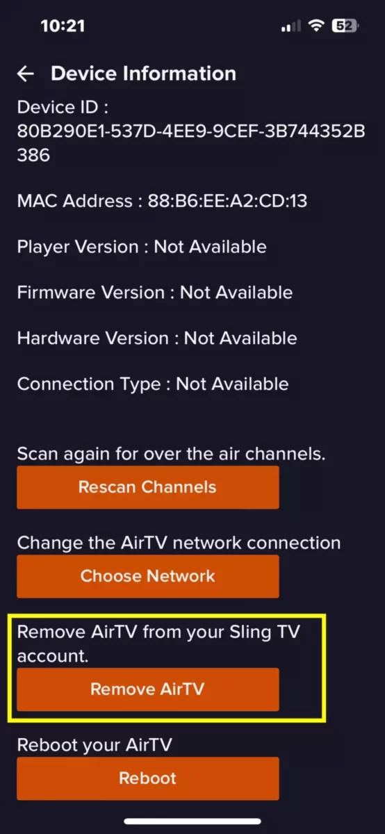 Removing an AirTV from your account