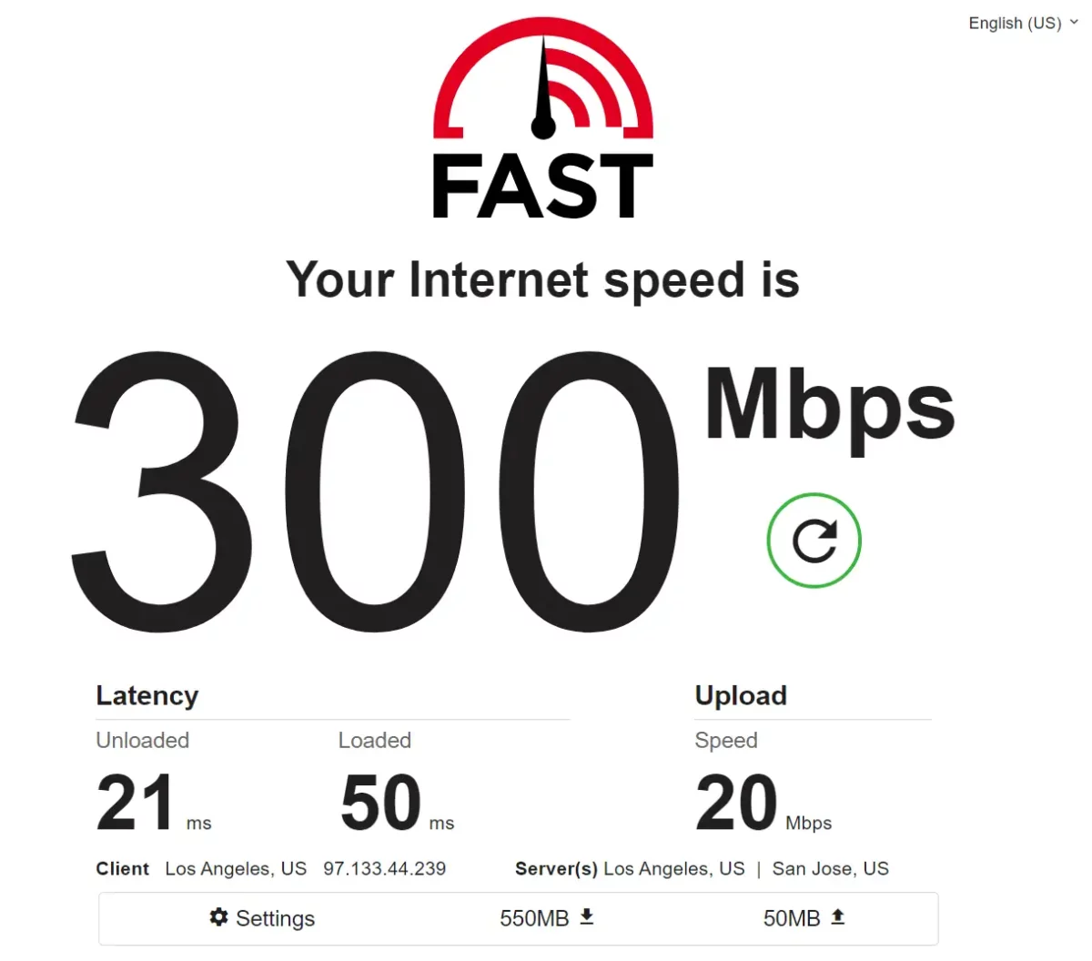 Verizon 5G Home Internet speed test showing 300 Mbps download speed