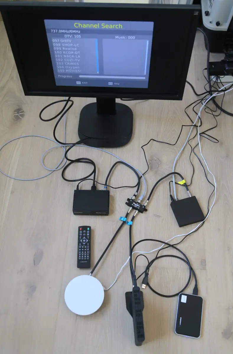 DVRs connected to signal splitter for testing