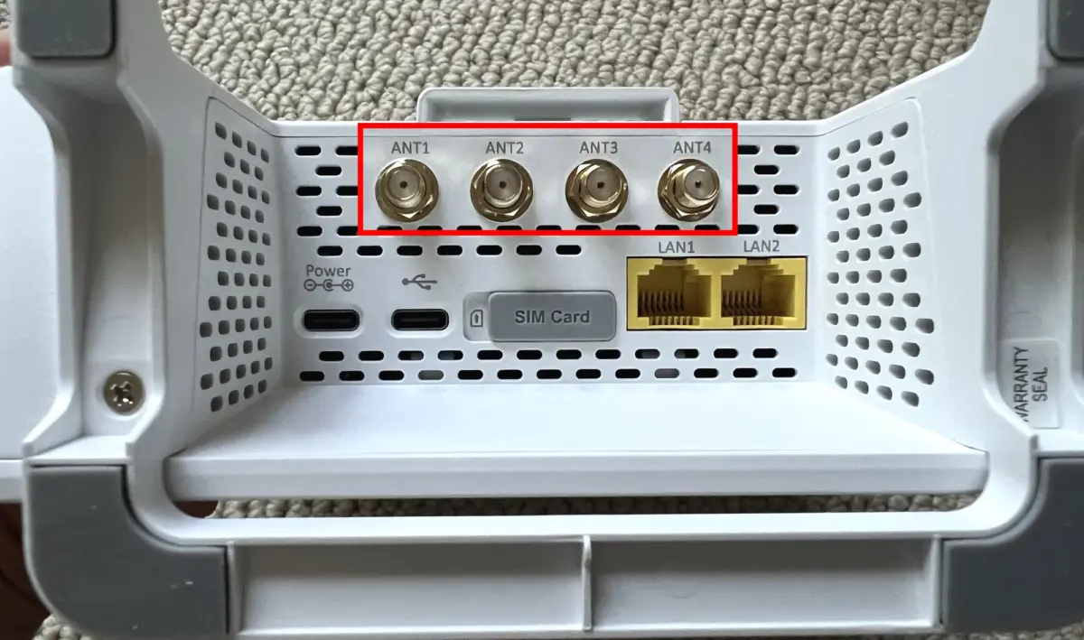 The T-Mobile 5G Home Internet gateway (G4AR) showing external MIMO antenna connectors