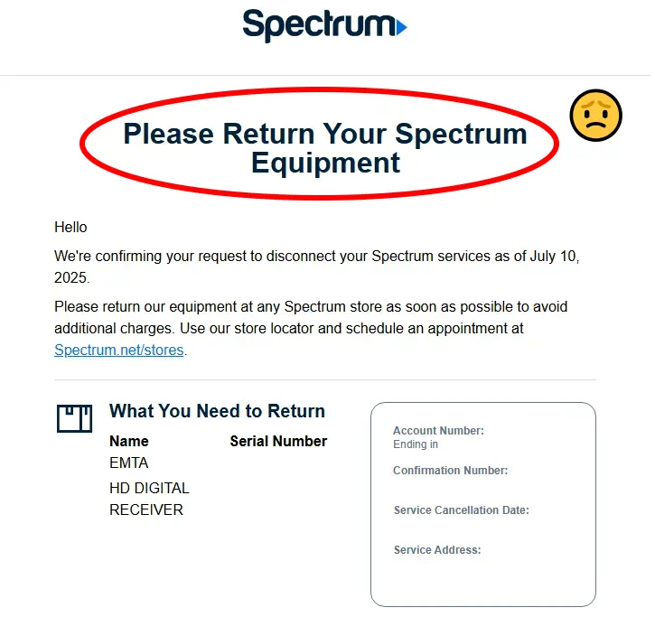 Spectrum email: please return your equipment
