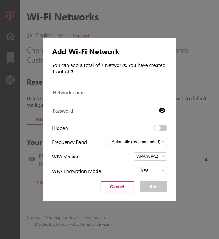 T-Mobile unofficial Wi-Fi settings page